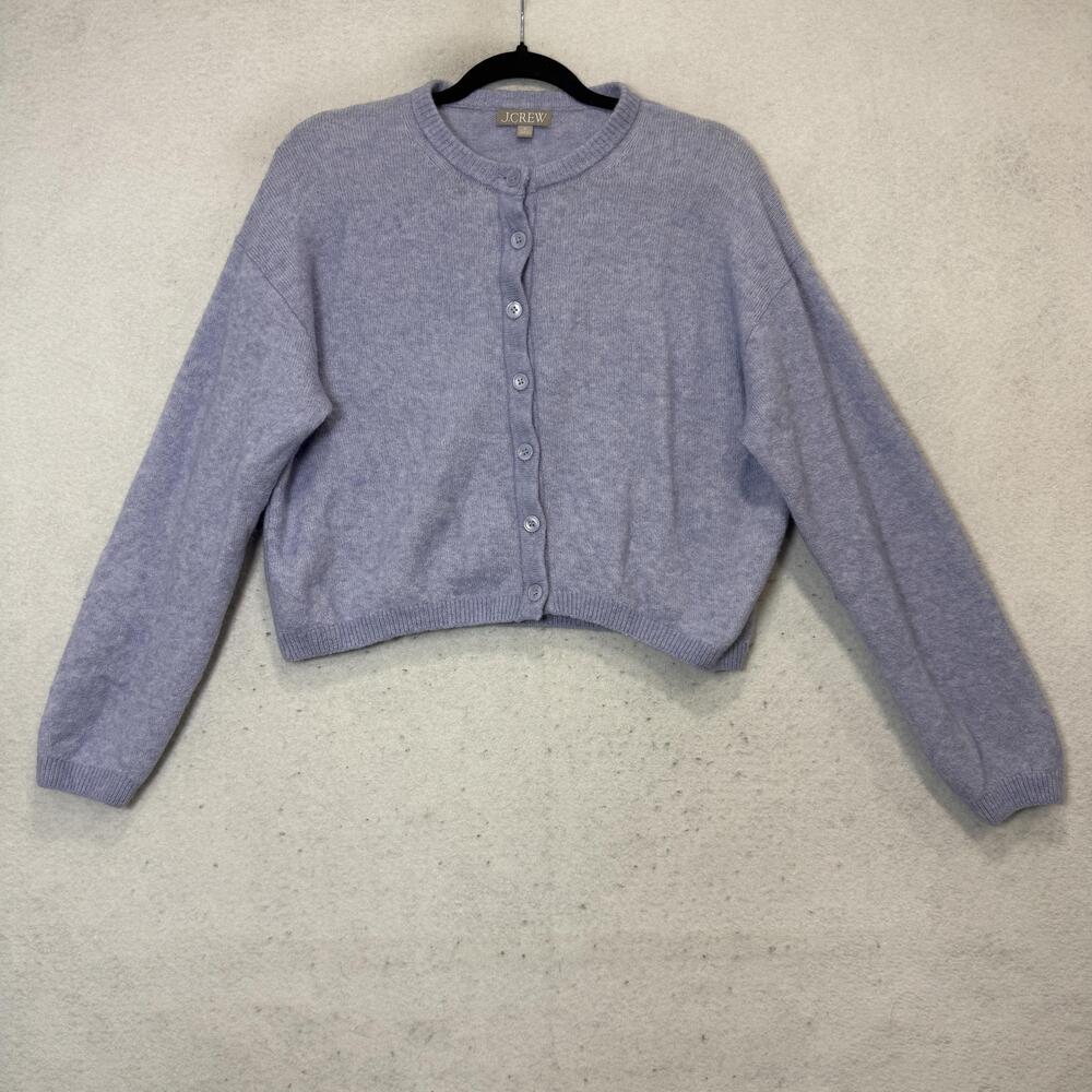 J Crew Cardigan Sweater Womens Medium Purple Crew Neck Cropped Button Knit